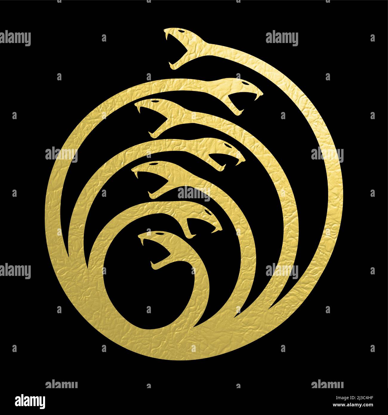 Seven Head Hydra Golden symbol ouroboros style red and white Stock Vector