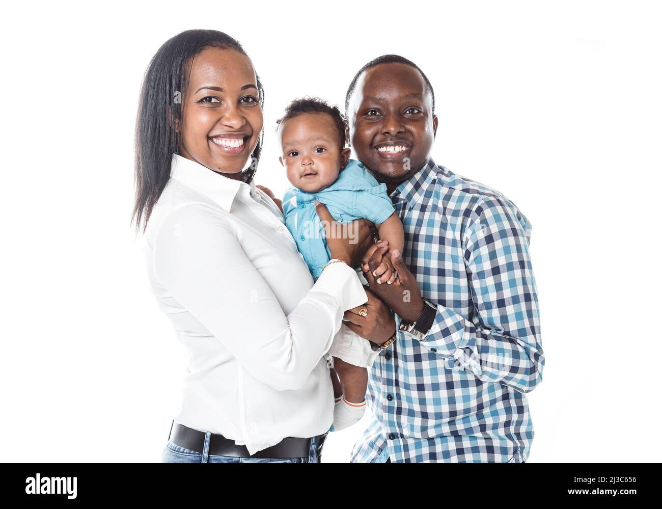 Young African American family in the studio with baby toddler son Stock Photo