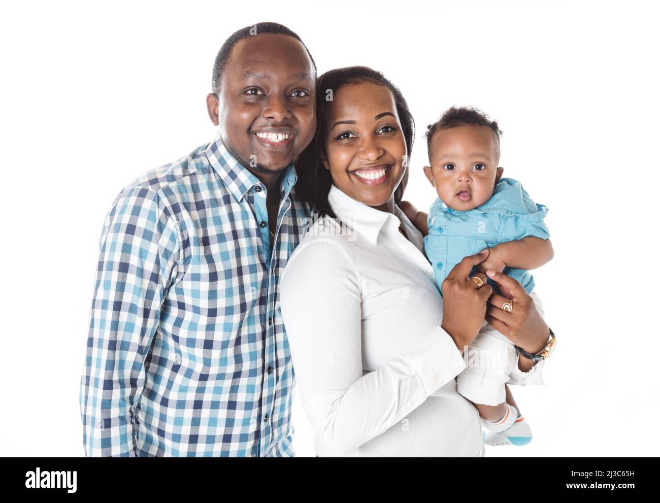 Young African American family in the studio with baby toddler son Stock Photo
