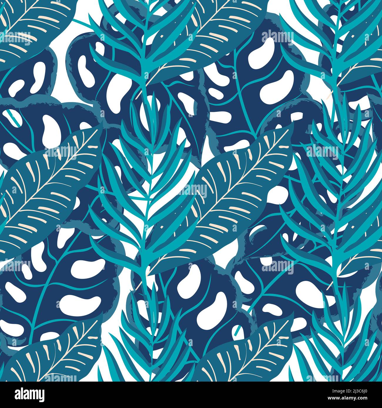 Vector Hand drawn Tropical Leaves Seamless Background. Rainforest ...