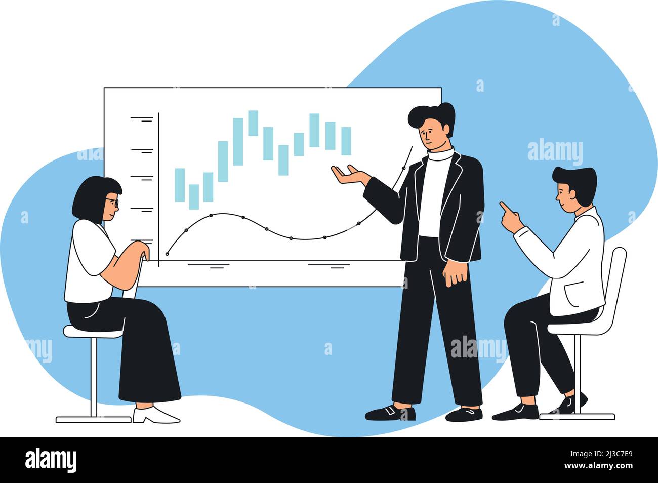 People on business presentation. Strategy infographic on screen. Team seminar Stock Vector