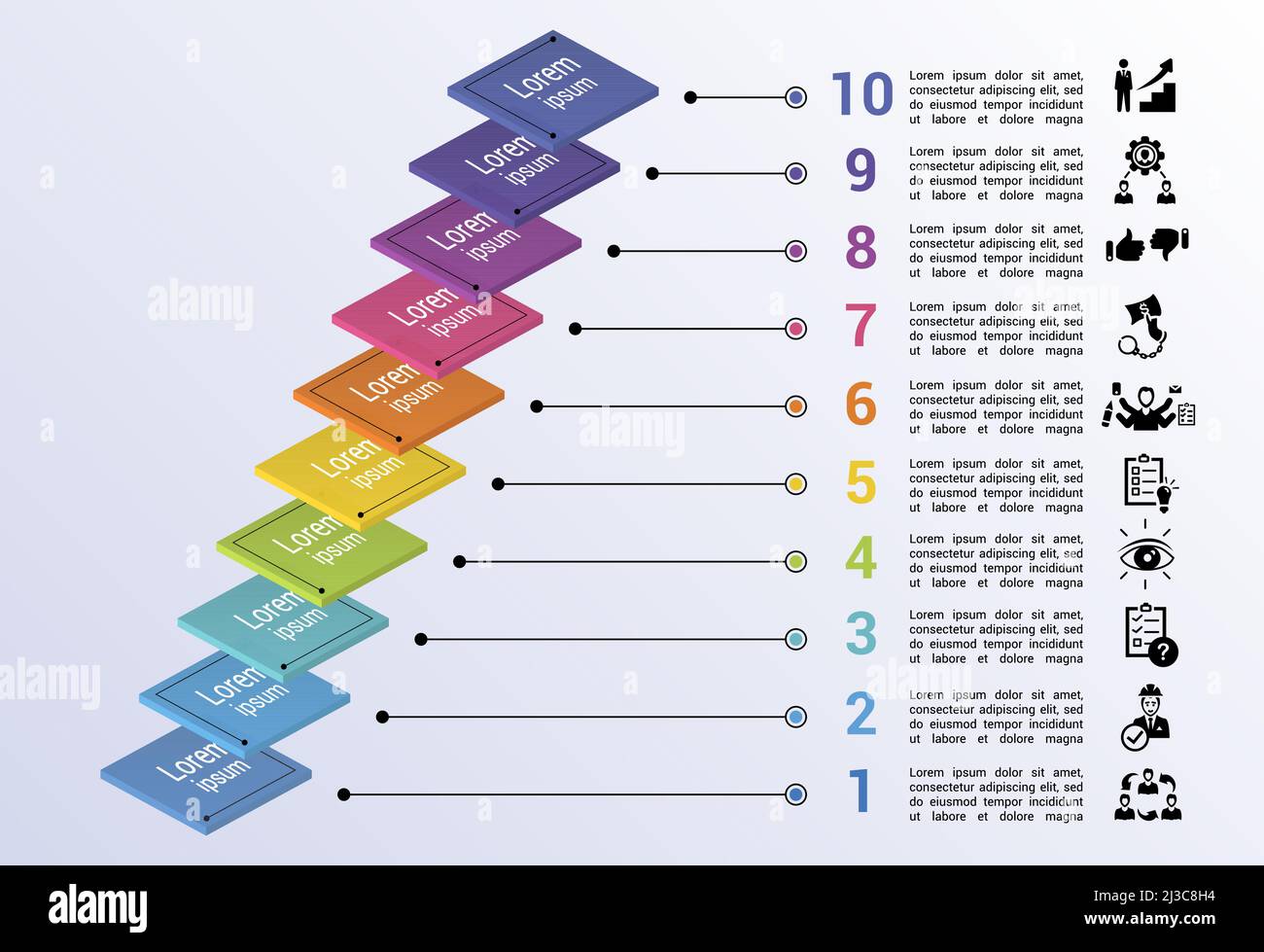 Infographic Management template. Icons in different colors. Include ...