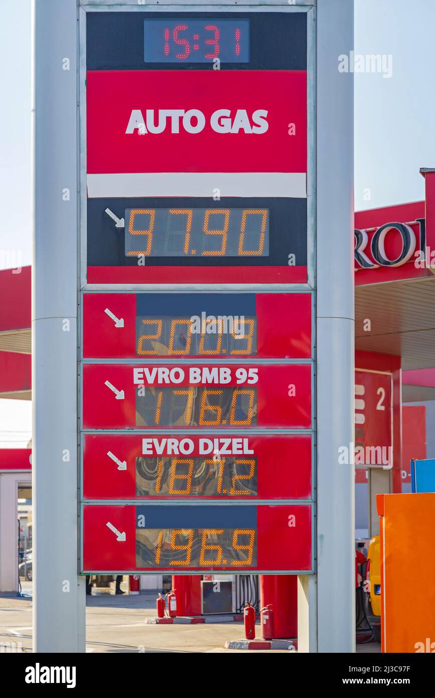 Auto Gas Lpg Petrol Diesel Prices at Fuel Station Sign Stock Photo Alamy