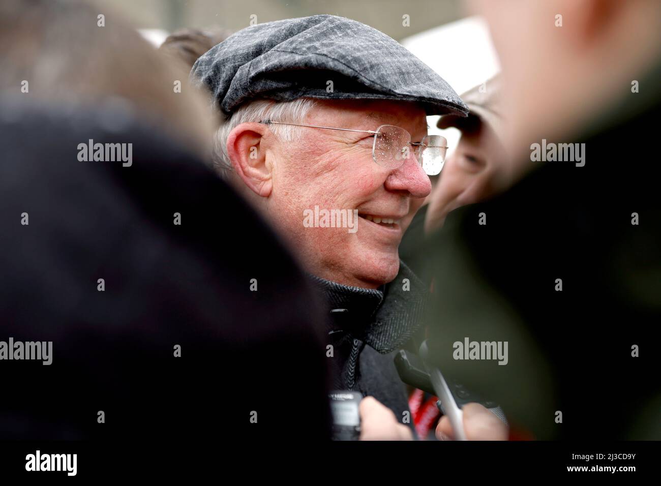 Co-owner Sir Alex Ferguson is interviewed after Clan Des Obeaux wins the Betway Bowl Chase at Aintree Racecourse, Liverpool. Picture date: Thursday April 7, 2022. Stock Photo