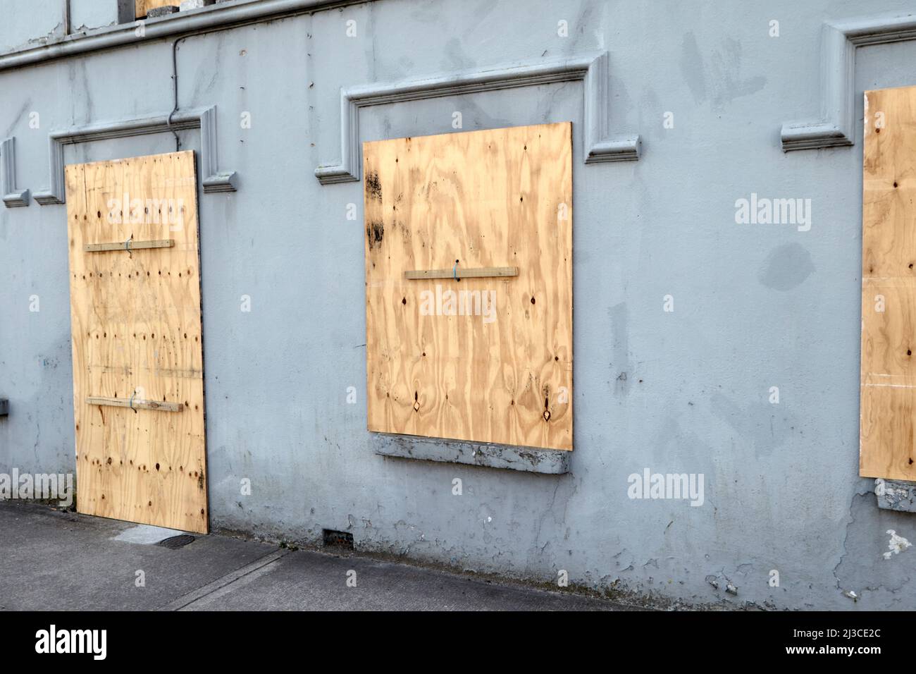 boarded up house in the town centre of castlebar county mayo republic of ireland Stock Photo