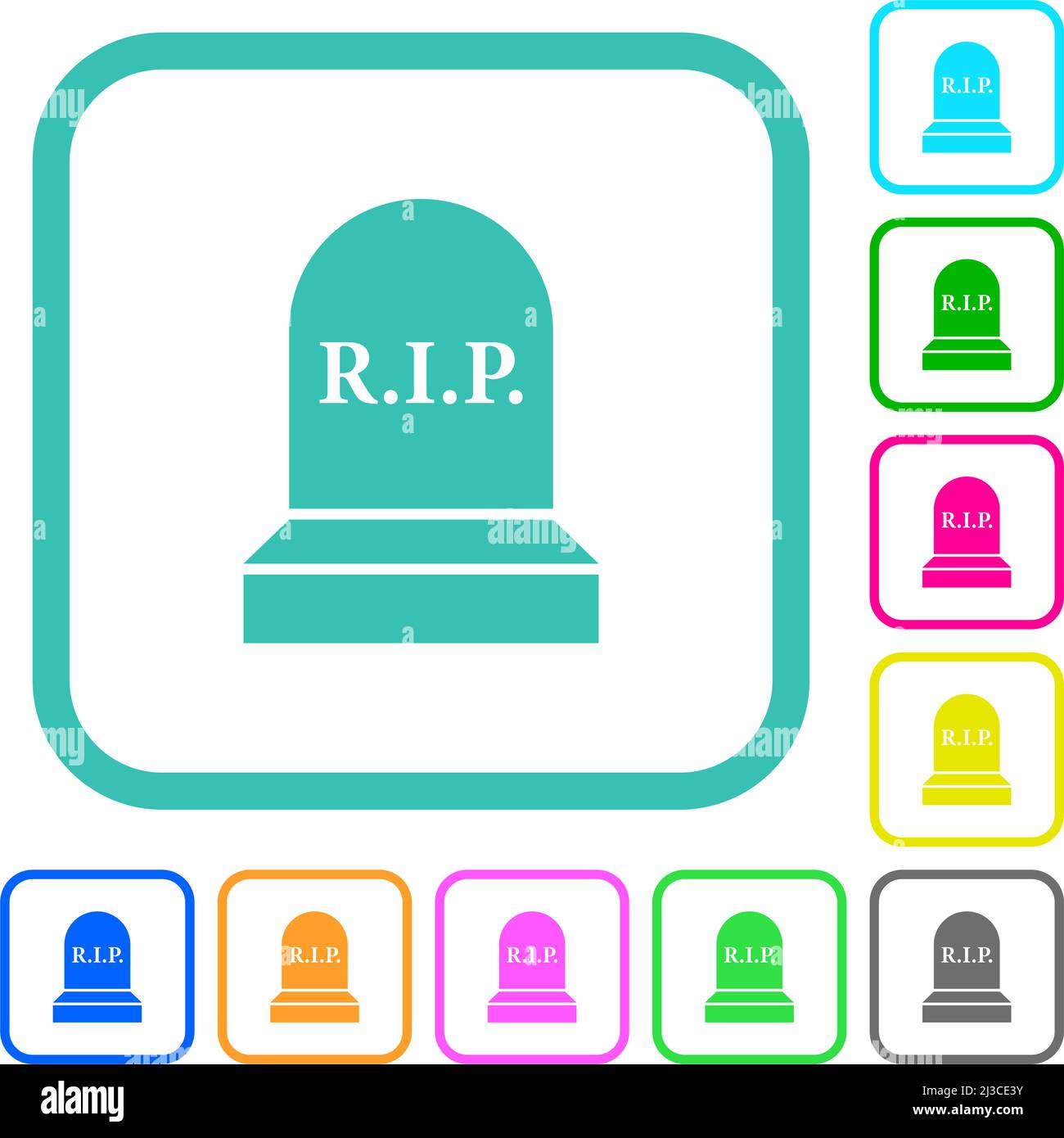 Tombstone with RIP outline vivid colored flat icons in curved borders ...