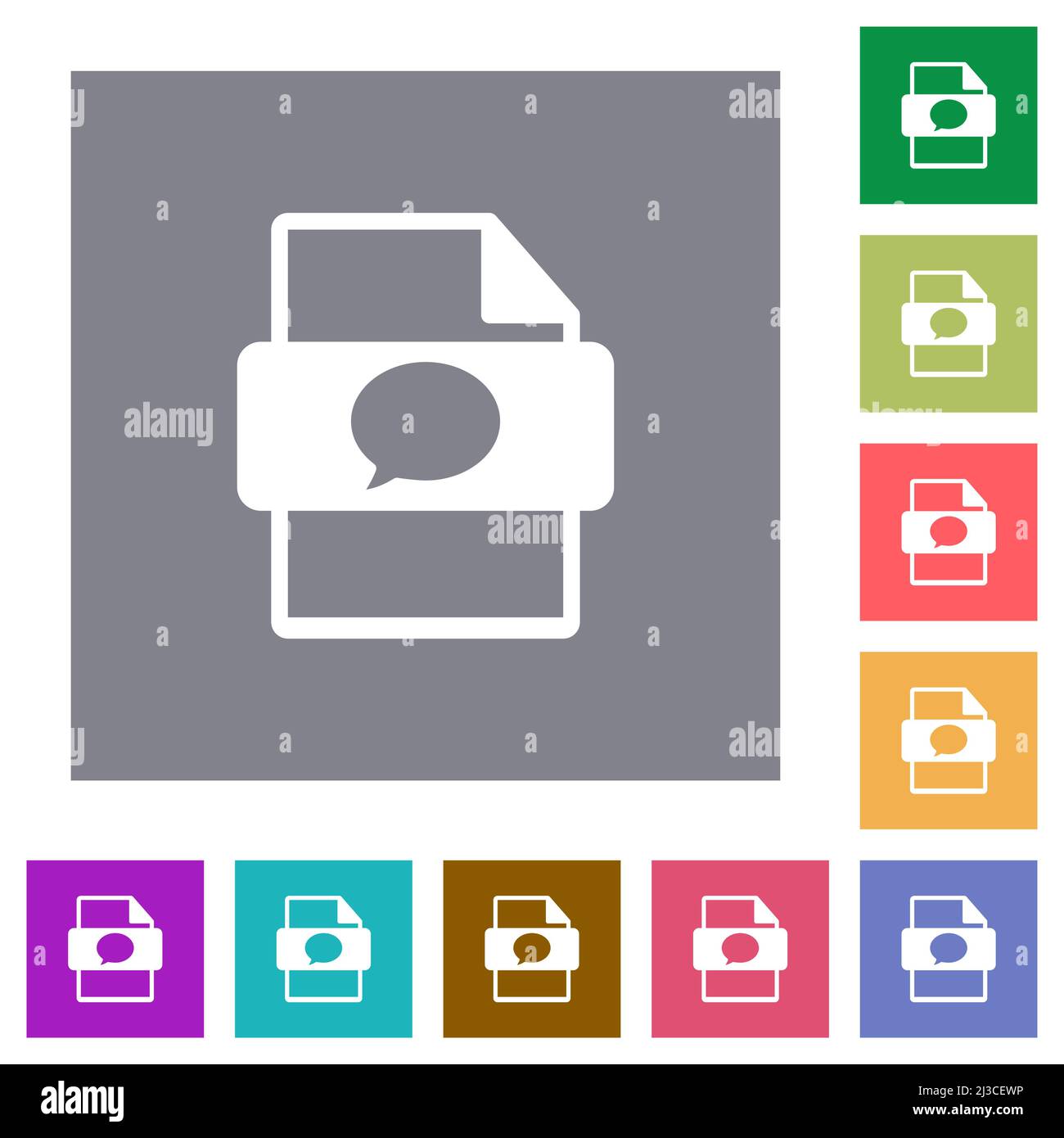 Message file type flat icons on simple color square backgrounds Stock Vector