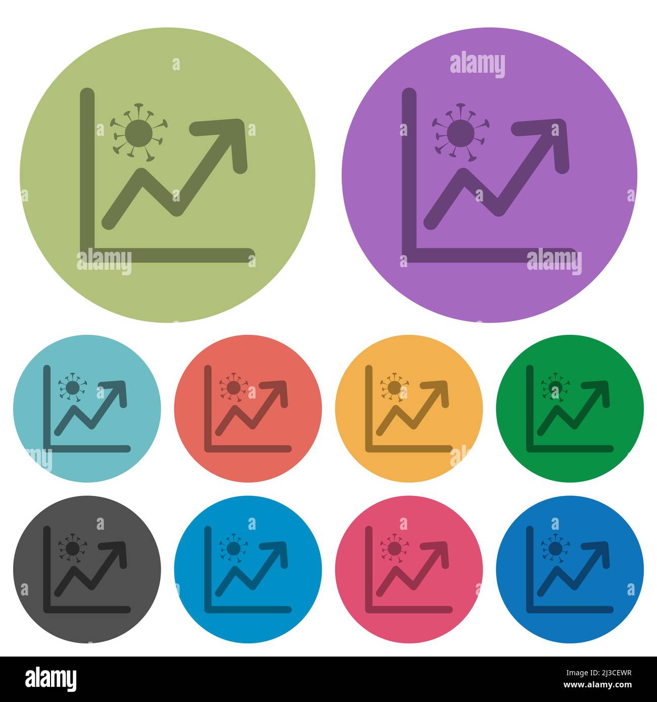 Rising covid graph darker flat icons on color round background Stock ...