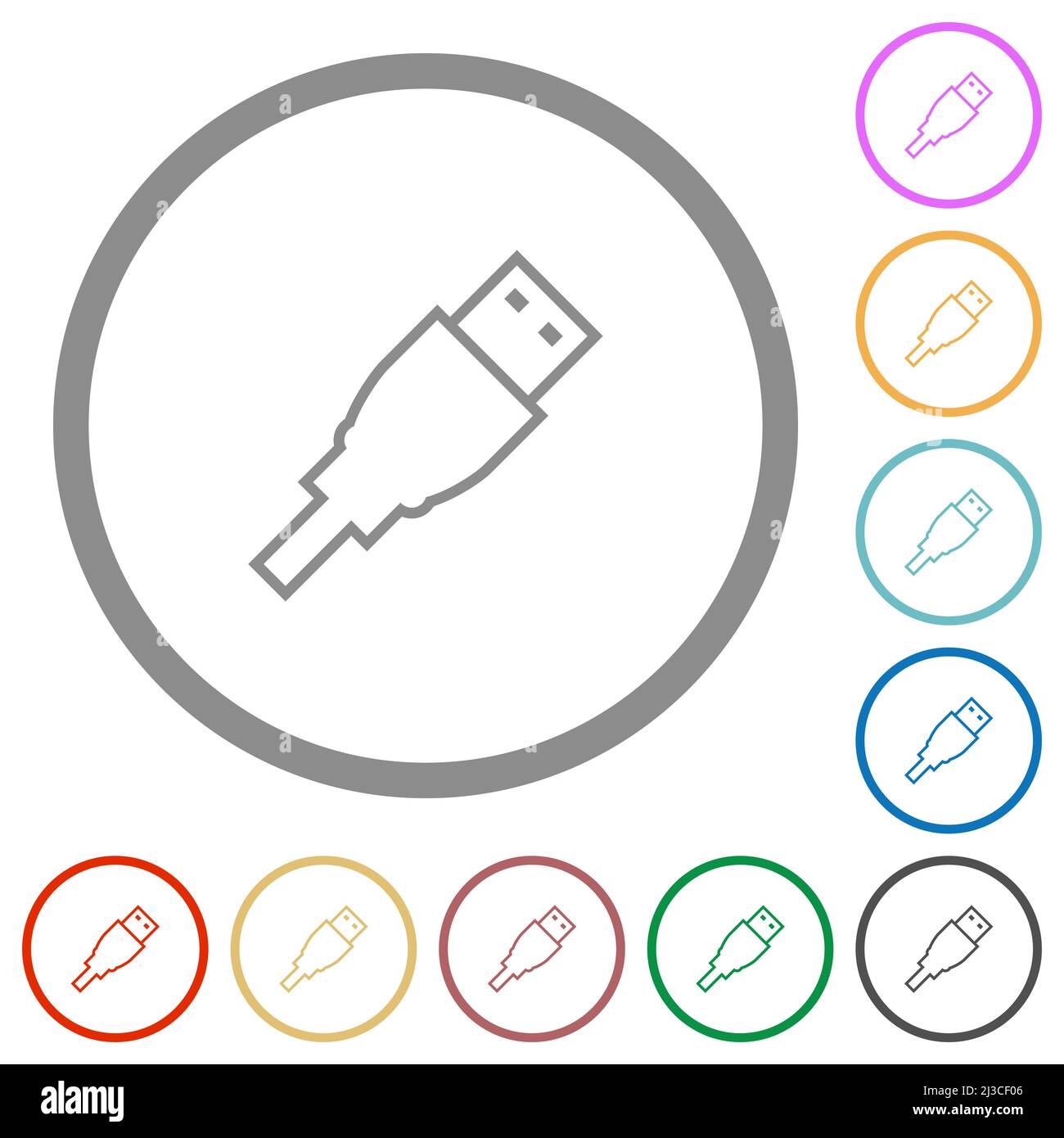 USB plug outline flat color icons in round outlines on white background ...