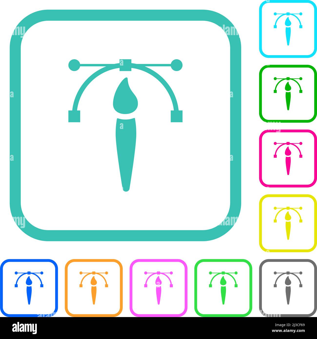 Drawing vector curve with brush tool vivid colored flat icons in curved ...