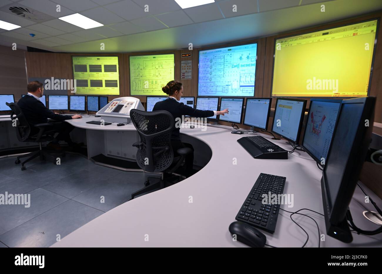 General view of the control centre training area at the Hinkley Point C Nuclear Power Station, in Bridgwater, Britain April 7, 2022. Finnbarr Webster/Pool via REUTERS Stock Photo