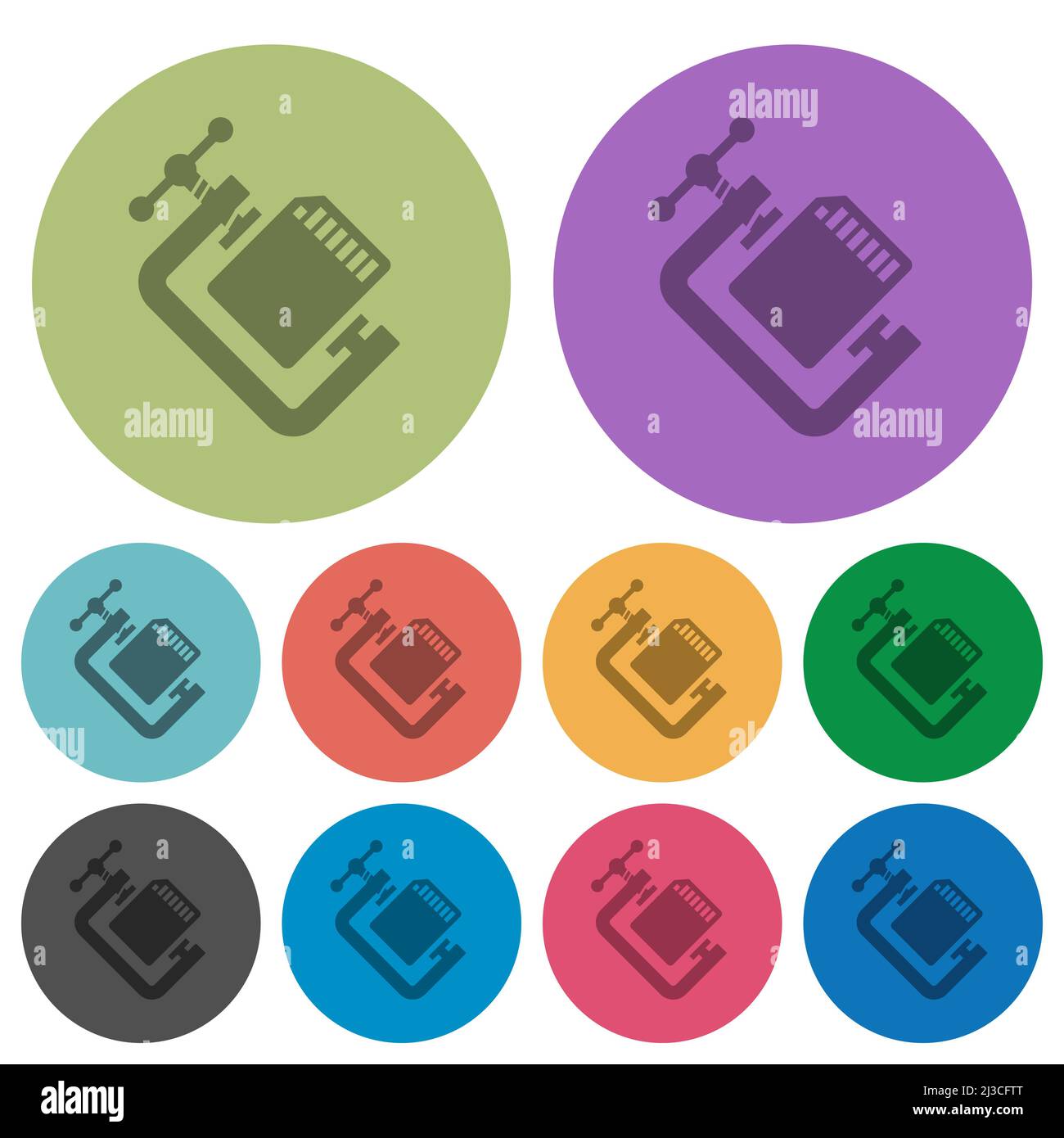 SD memory card compress solid darker flat icons on color round background Stock Vector