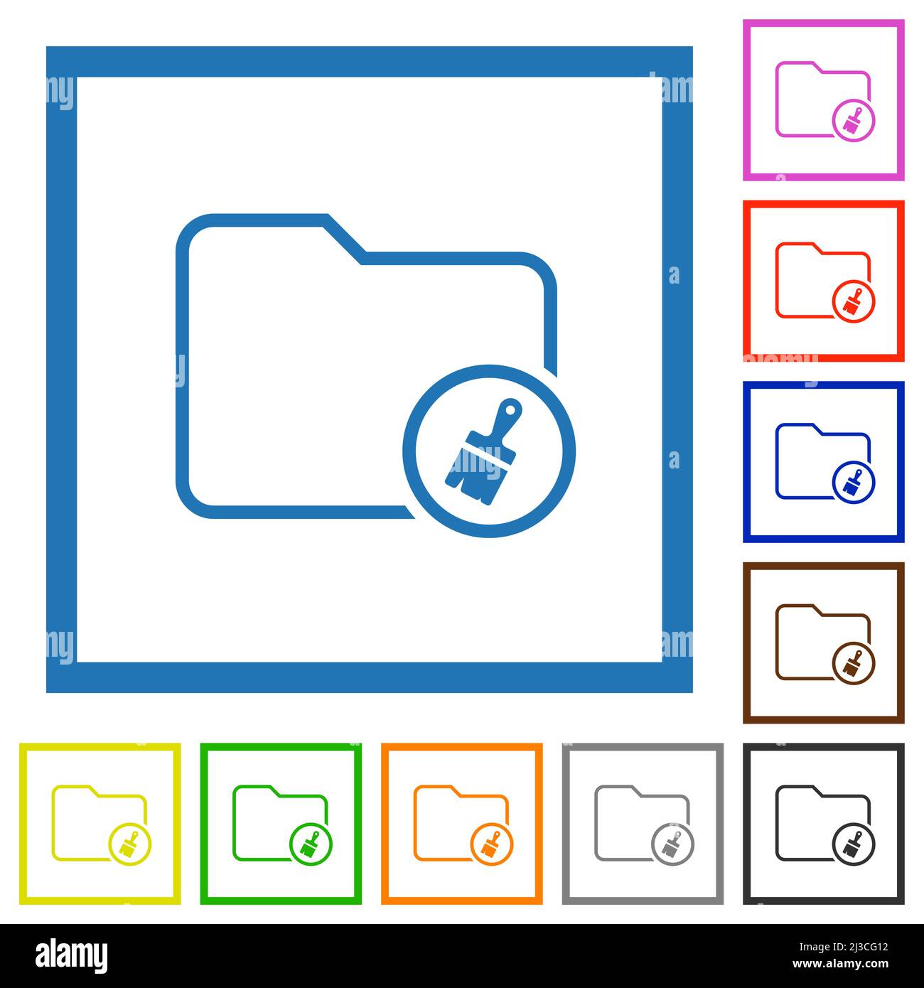 Directory paste outline flat color icons in square frames on white background Stock Vector