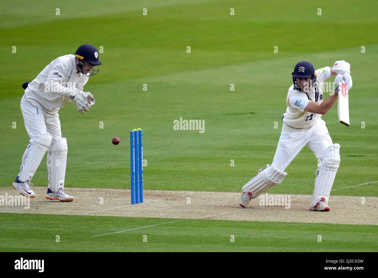 Middlesex's Josh De Caires batting during day one of the LV= County Championship Division Two match at Lord's Cricket Ground, London. Stock Photo