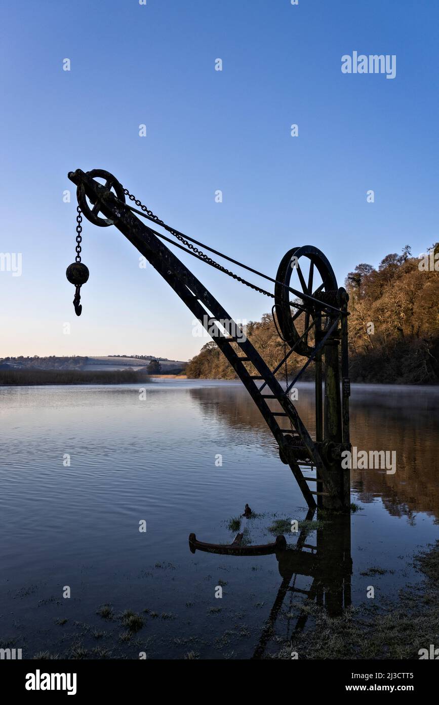 Quay side hand operated overhead chain hoist / differential pulley / Chinese windlass Stock Photo