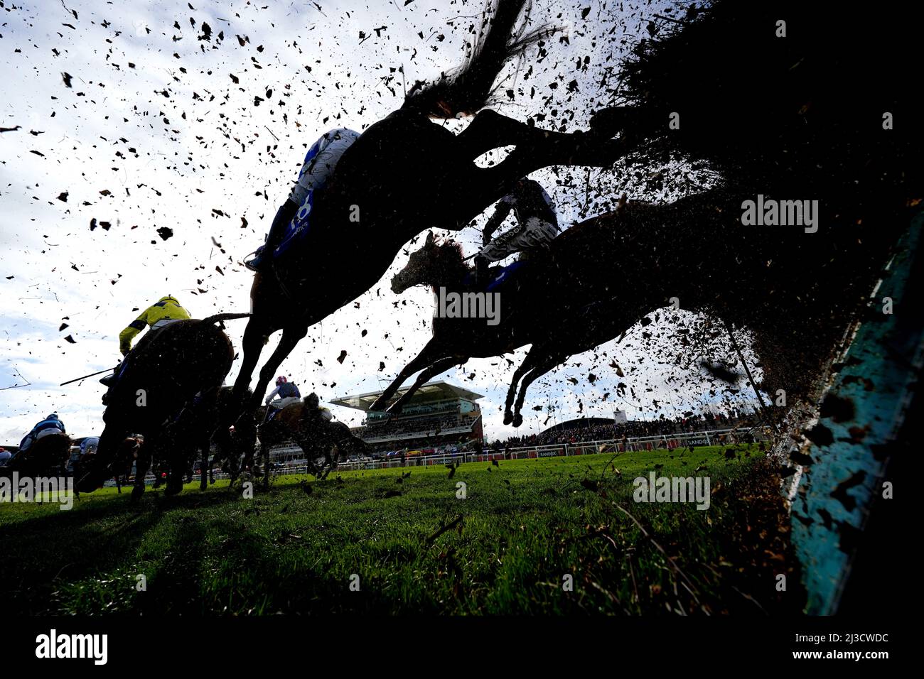 Runners and riders in action as they compete in the Close Brothers Red Rum Handicap Chase at Aintree Racecourse, Liverpool. Picture date: Thursday April 7, 2022. Stock Photo