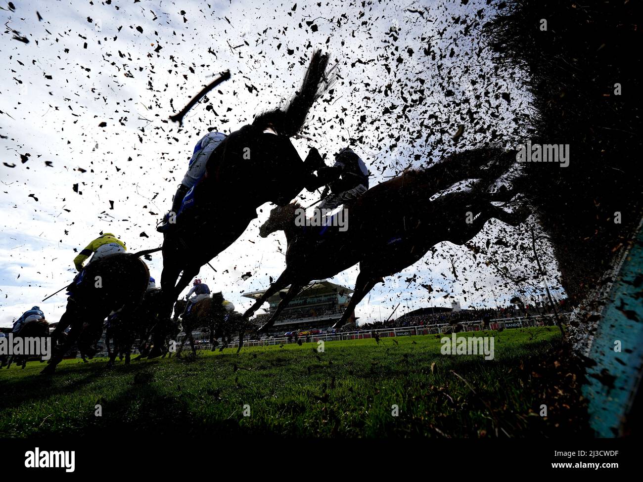 Runners and riders in action as they compete in the Close Brothers Red Rum Handicap Chase at Aintree Racecourse, Liverpool. Picture date: Thursday April 7, 2022. Stock Photo