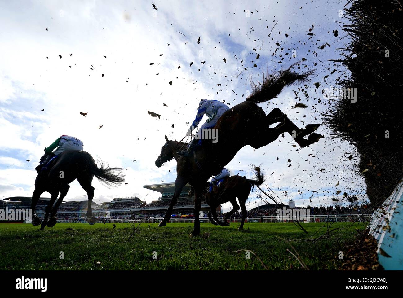 Runners and riders in action as they compete in the Close Brothers Red Rum Handicap Chase at Aintree Racecourse, Liverpool. Picture date: Thursday April 7, 2022. Stock Photo