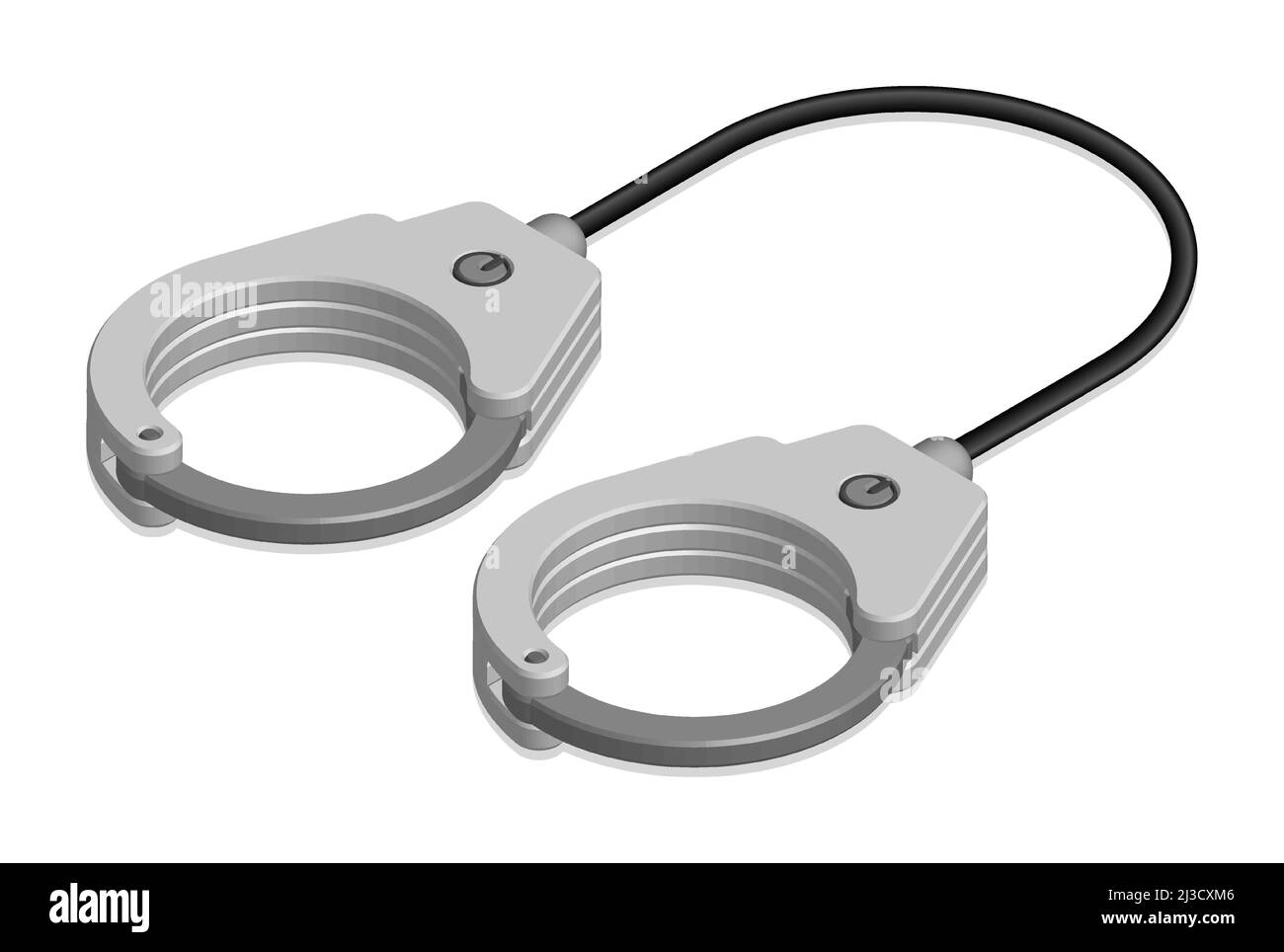 Isometric police metal handcuffs to neutralize criminals. Outfit and equipment of police. Realistic 3D vector isolated on white background Stock Vector