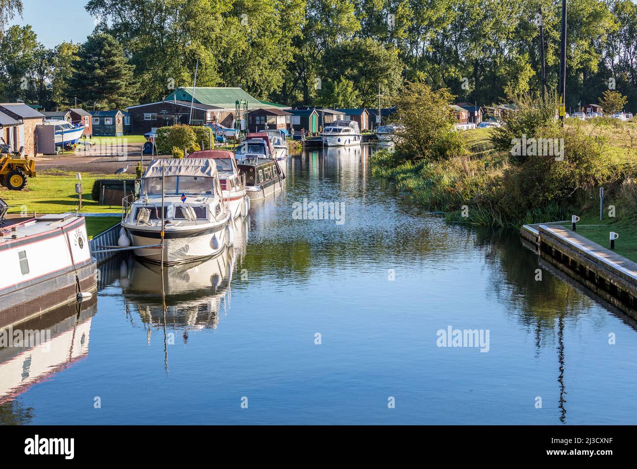 Boats moored at Northampton Boat Club River Nene, UK Stock Photo