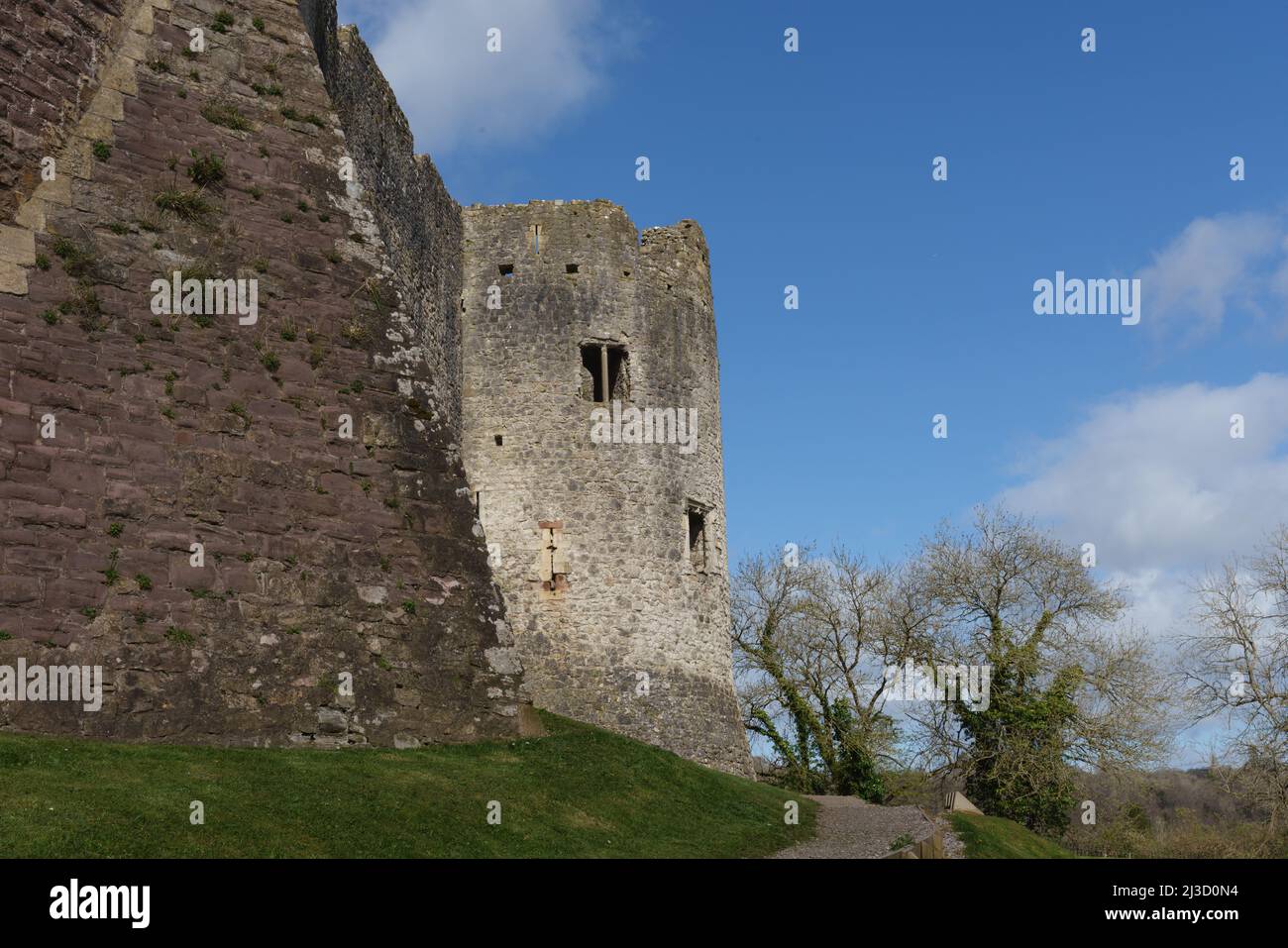 Chepstow castle illustrating its towers, turrets, fortifications and ...