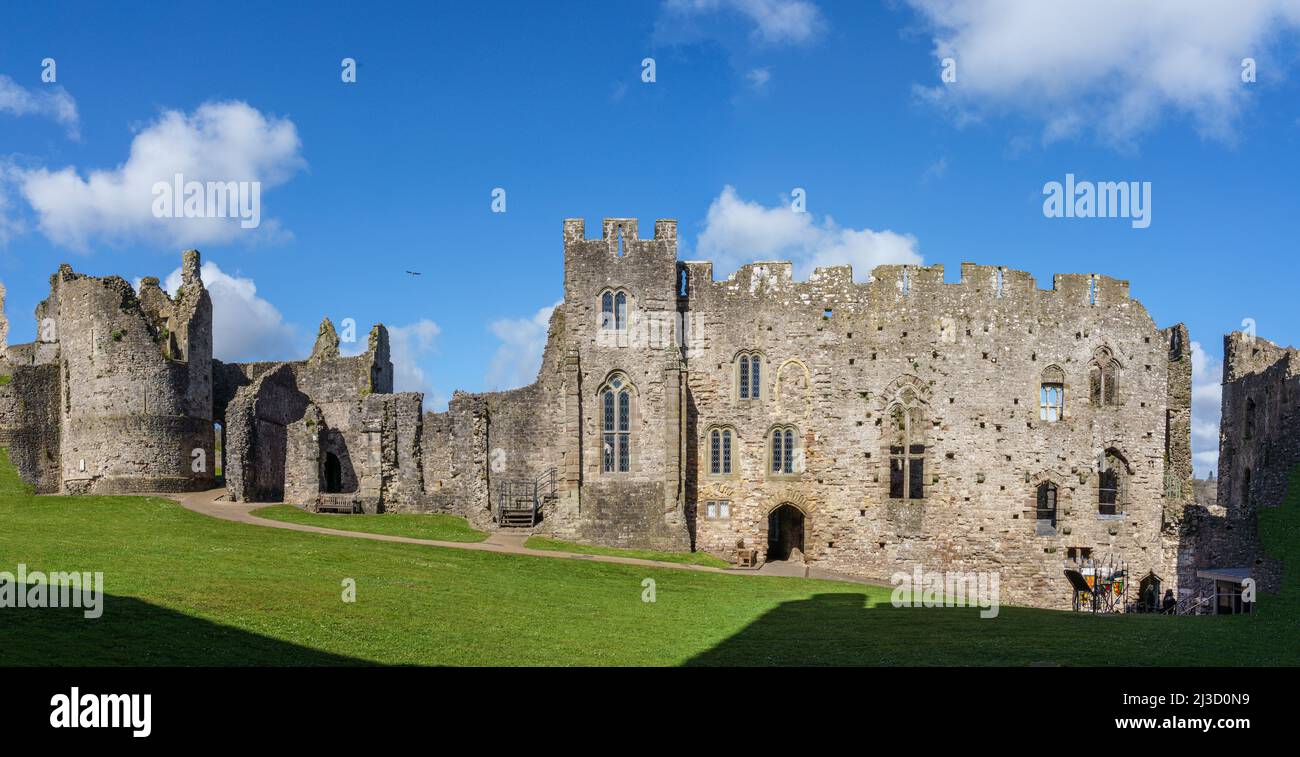 Inside Chepstow Castle - illustrating its towers, turrets, fortifications and living spaces, taken inside the Lower Courtyard Stock Photo