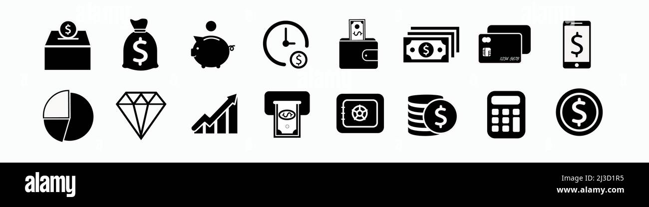 Money icons set on white background Stock Vector