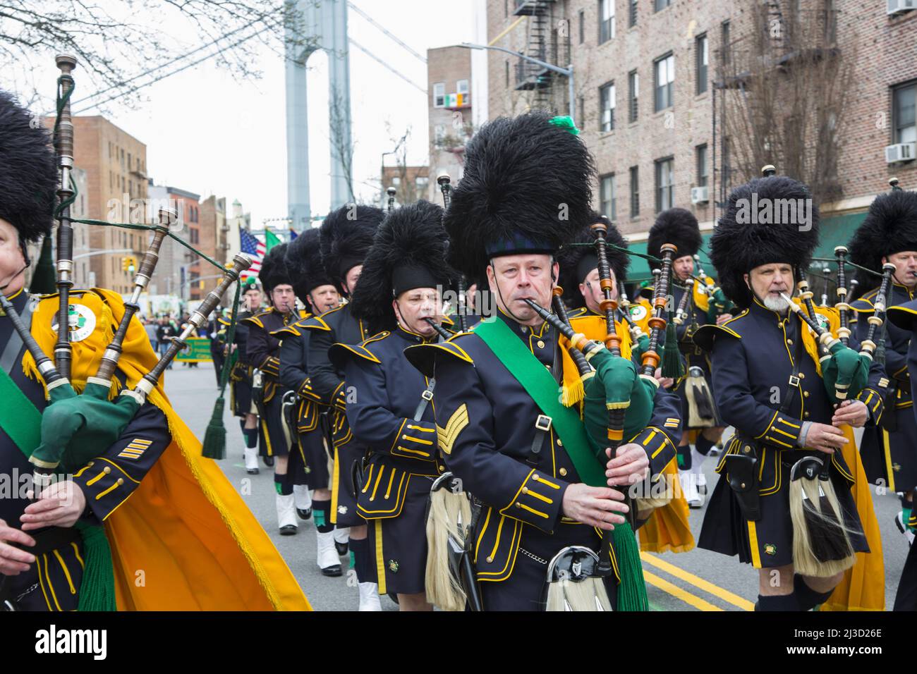 NYPD Emerald Society Pipes And Drums march in the Saint Patrick's Day