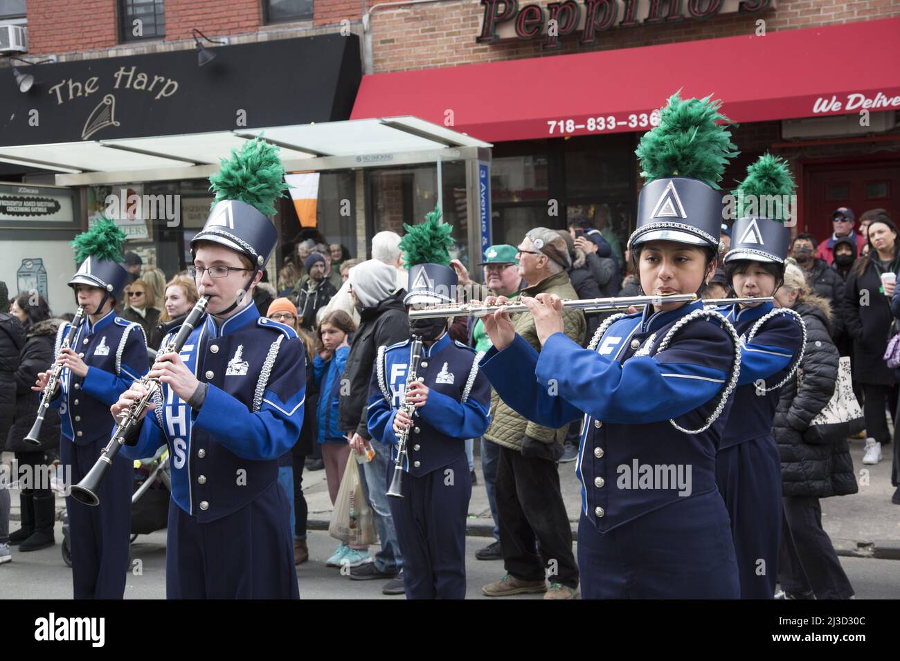 Members of the Fort Hamilton High School Marching Band proudly perform