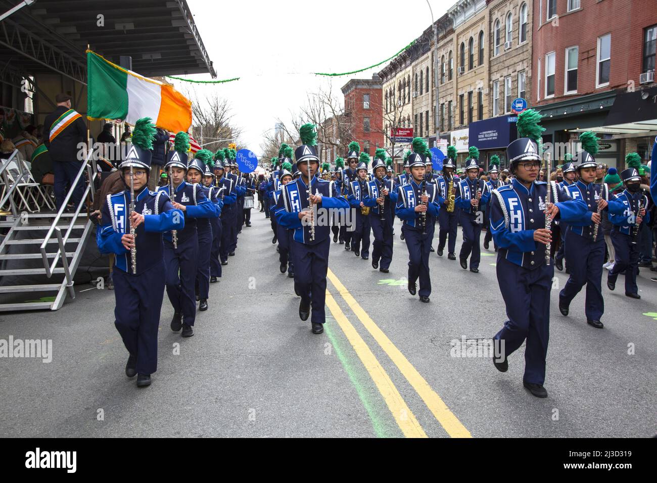 Members of the Fort Hamilton High School Marching Band proudly perform ...