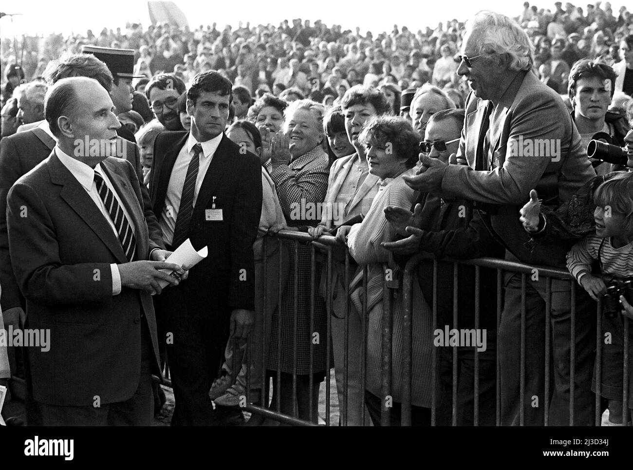 François Mitterrand, President of the French Republic participates in the commemoration of the Normandy landings (june 1984) Stock Photo
