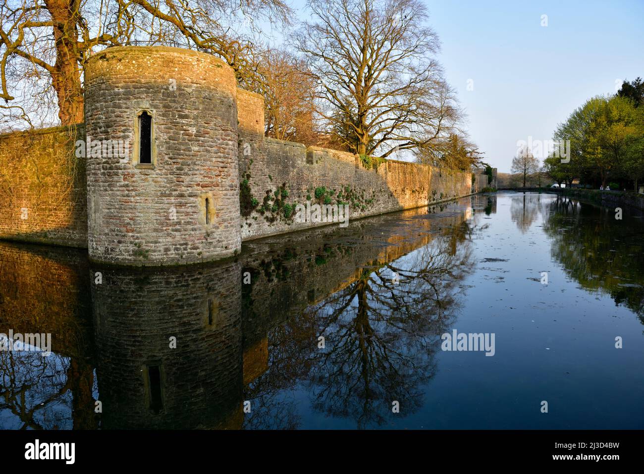 Wells Bishop's Palace moat and outer walls Somerset, England, UK Stock Photo