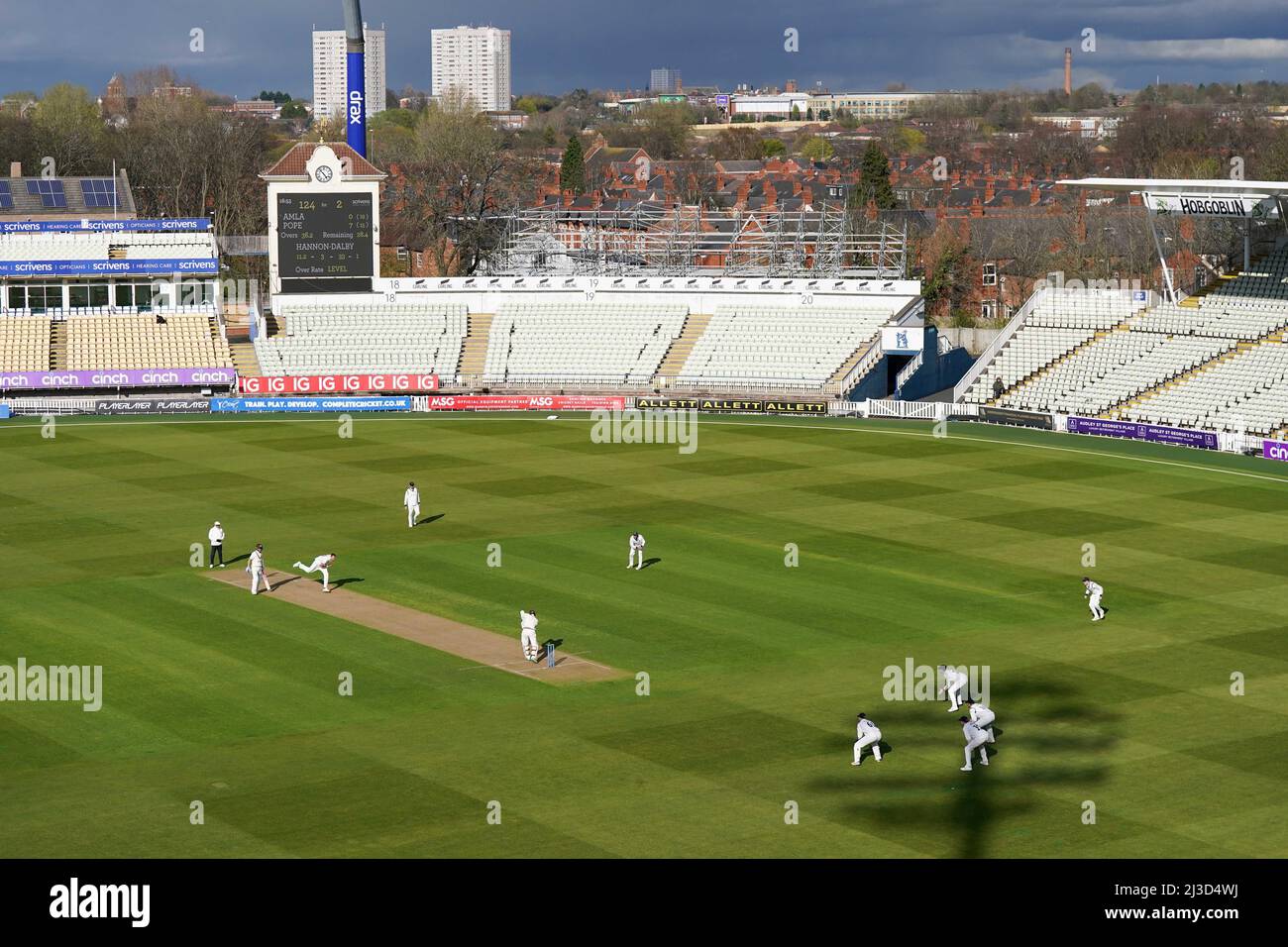 A general view during day one of the LV= County Championship Division One match at Edgbaston Stadium, Birmingham. Stock Photo