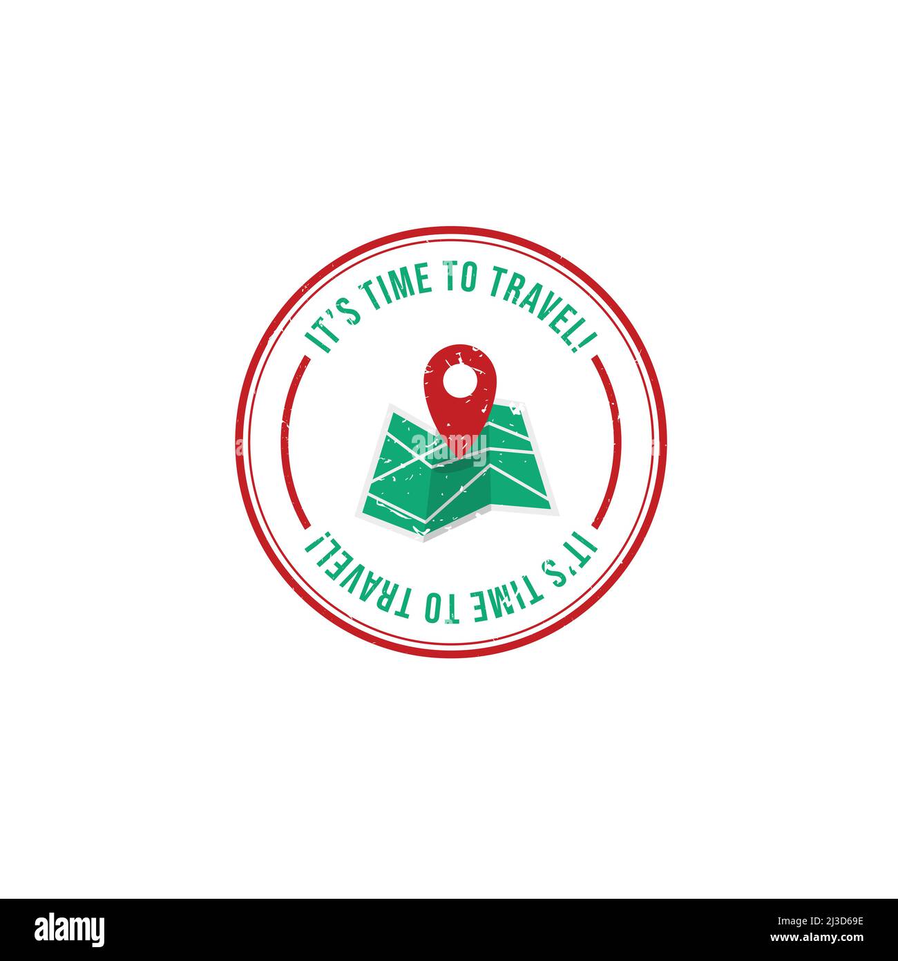 It's time to travel rubber stamp vector image. Grunge stamp seals with map and navigation pin. vector it's time to travel labels with grunge style Stock Vector