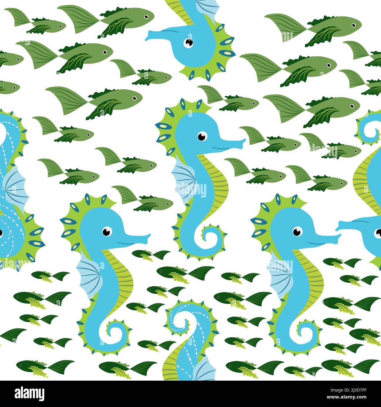 Seahorse and starfish seamless pattern. Sea life summer background ...