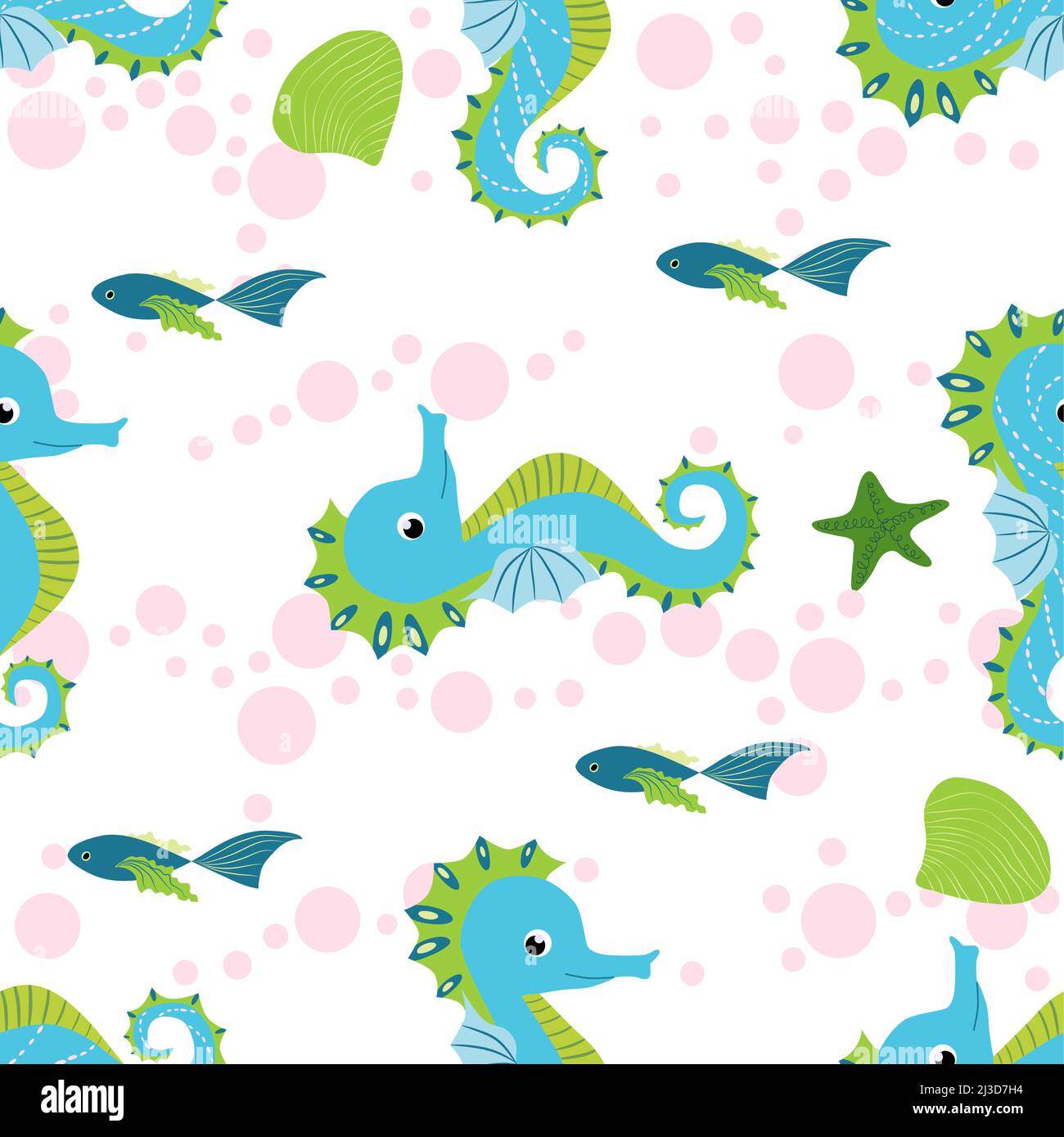 Seahorse and starfish seamless pattern. Sea life summer background ...