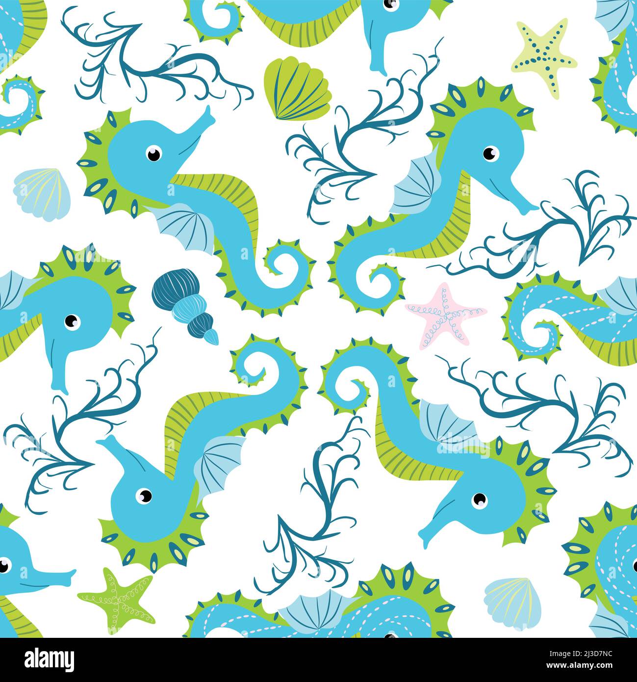Seahorse and starfish seamless pattern. Sea life summer background ...