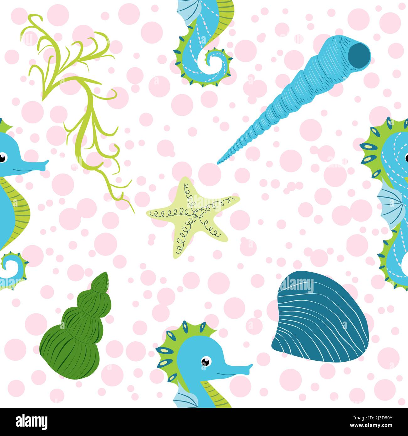 Seahorse and starfish seamless pattern. Sea life summer background ...