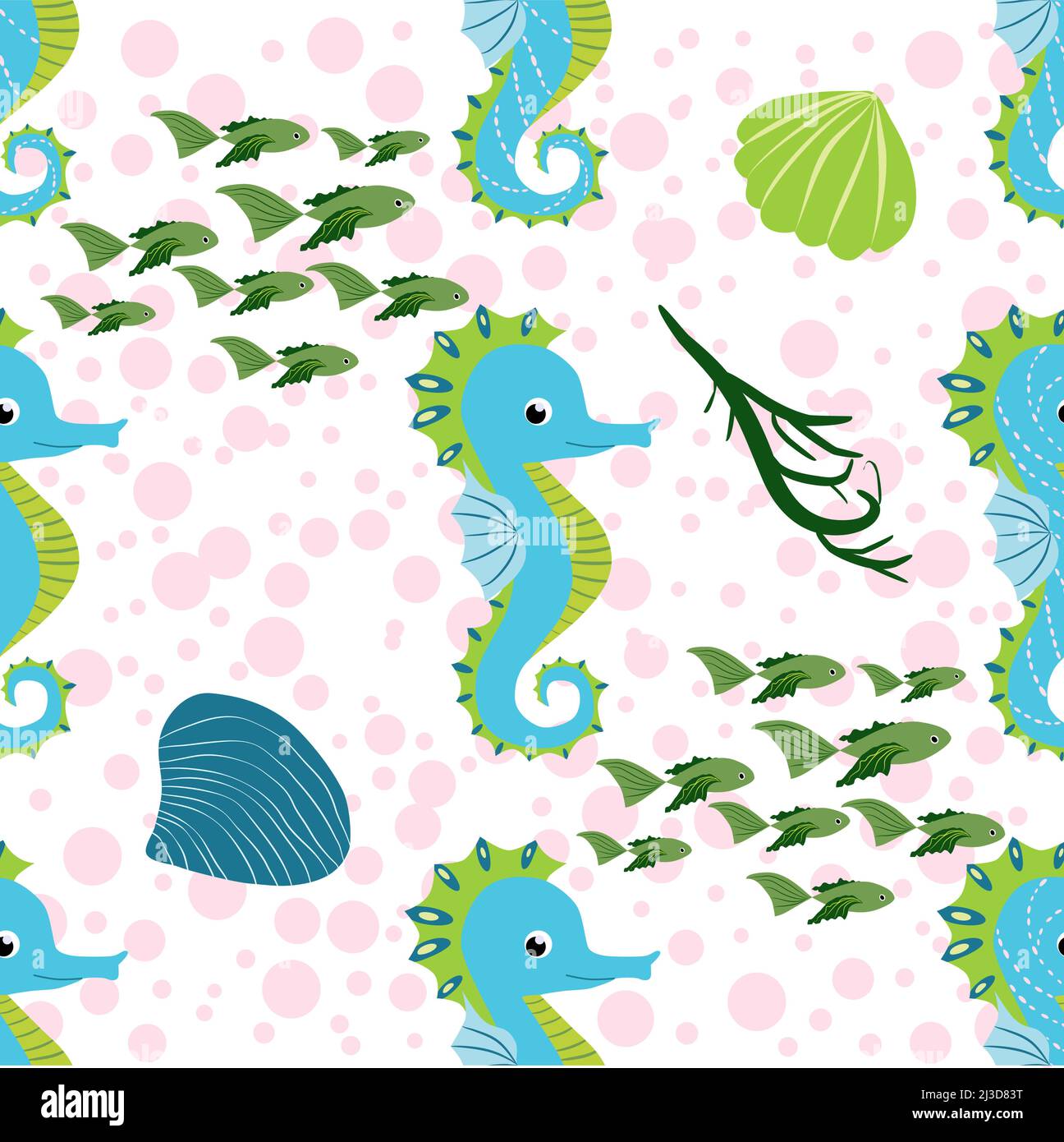 Seahorse and starfish seamless pattern. Sea life summer background ...