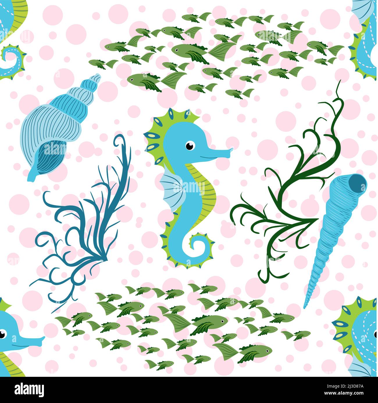 Seahorse and starfish seamless pattern. Sea life summer background ...