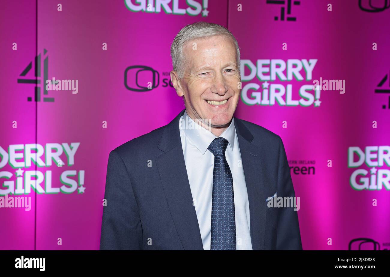 Gregory Campbell arriving at the premiere for the third series of Channel 4's Derry Girls at the Omniplex Cinema in Londonderry. Picture date: Thursday April 7, 2022. Stock Photo