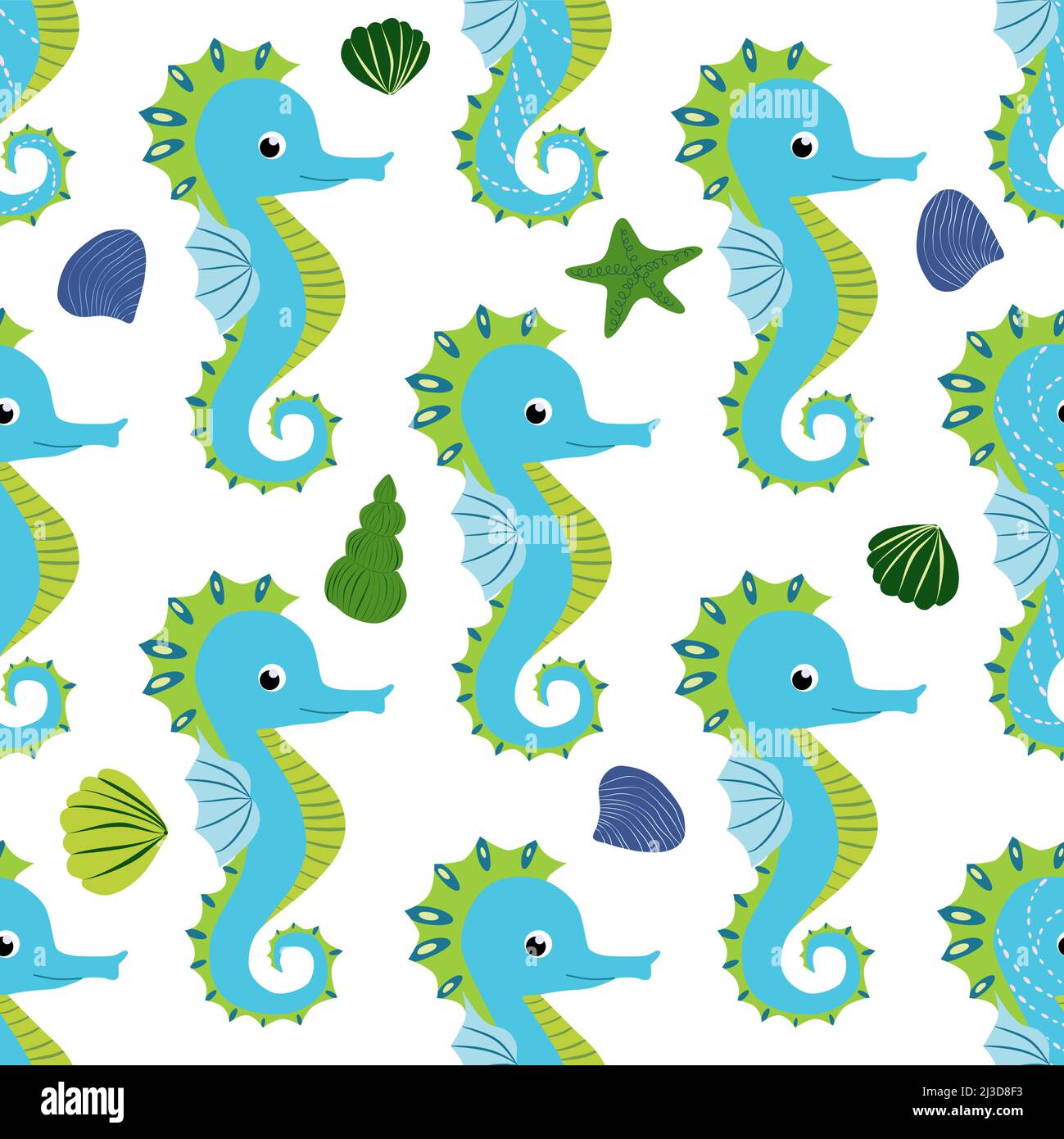 Seahorse and starfish seamless pattern. Sea life summer background ...