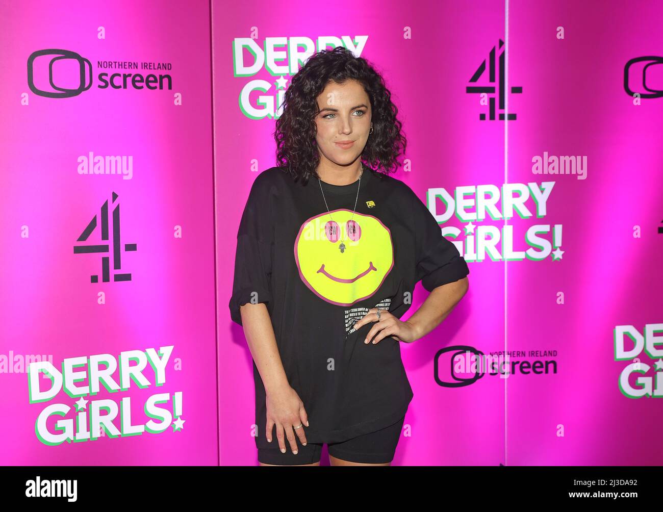 Jamie-Lee O'Donnell arriving at the premiere for the third series of Channel 4's Derry Girls at the Omniplex Cinema in Londonderry. Picture date: Thursday April 7, 2022. Stock Photo