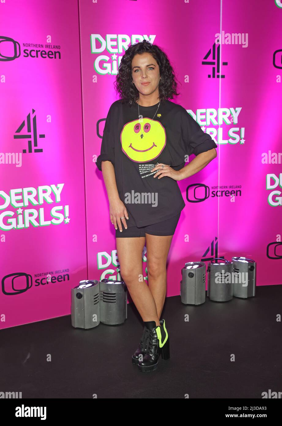 Jamie-Lee O'Donnell arriving at the premiere for the third series of Channel 4's Derry Girls at the Omniplex Cinema in Londonderry. Picture date: Thursday April 7, 2022. Stock Photo