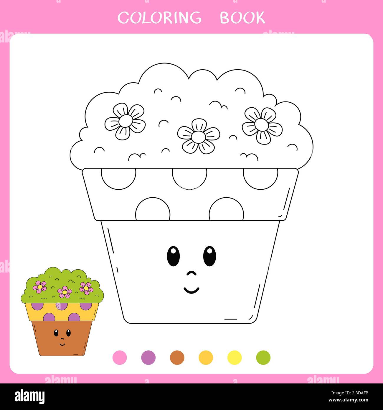 Cute flowerpot for coloring book Stock Photo