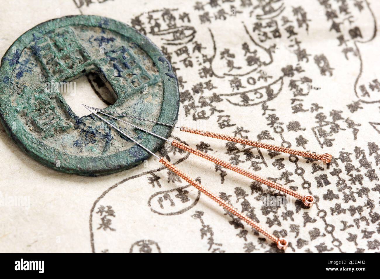 acupuncture needles and ancient medicine illustration showing
