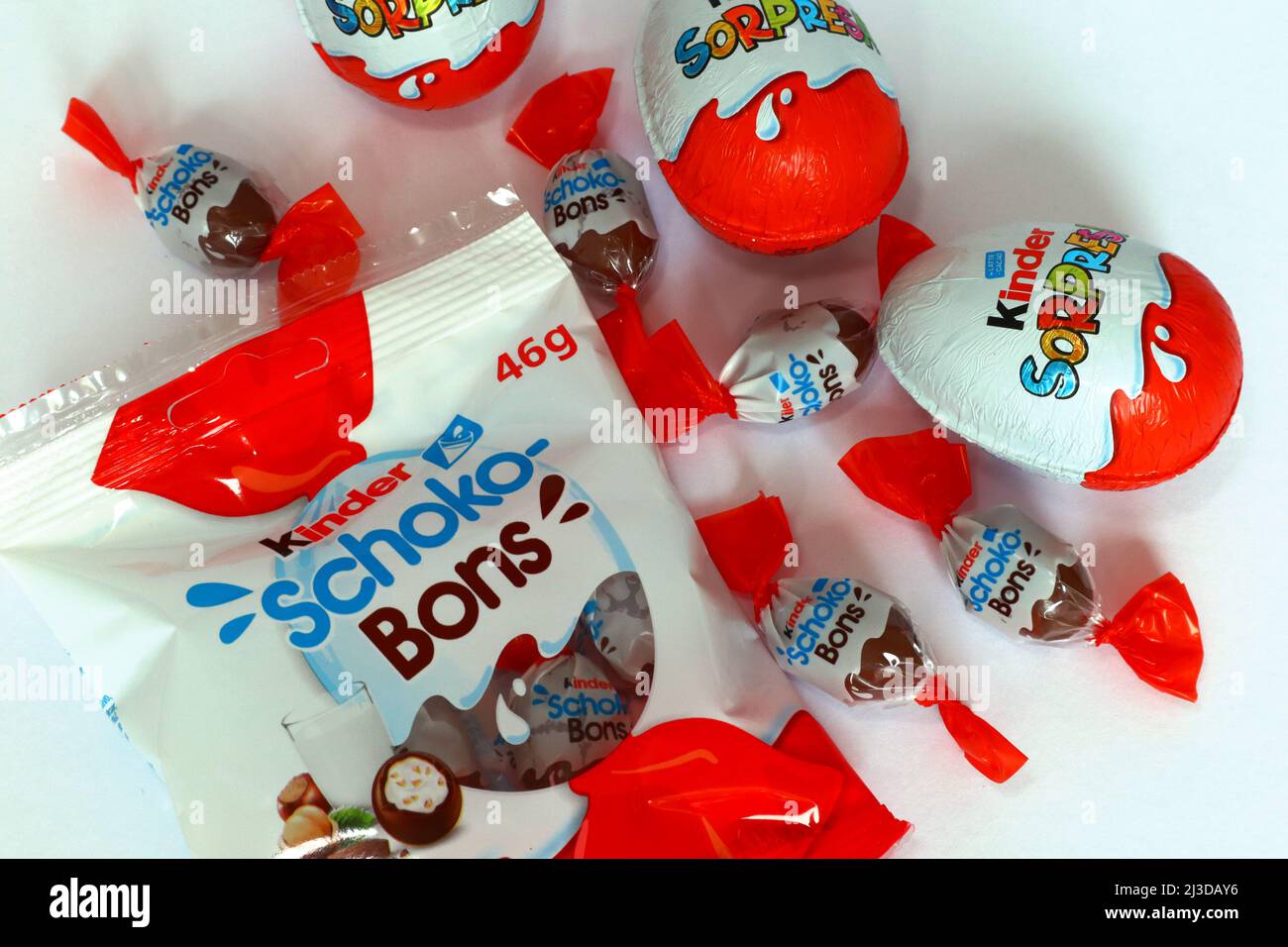 Italy – April 5, 2022: Kinder Surprise Chocolate Eggs. Kinder