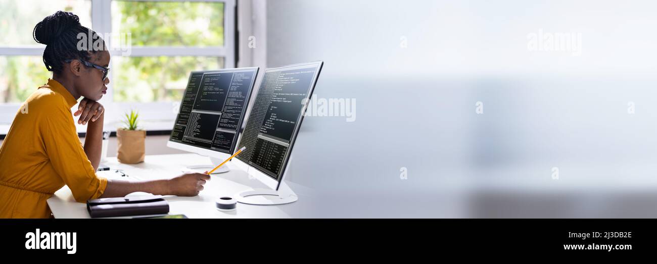 African American Woman Programmer. Girl Coding On Computer Stock Photo ...