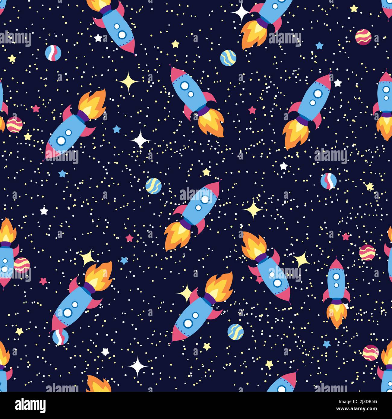 Seamless space pattern. Planets, rockets and stars. Cartoon spaceship ...