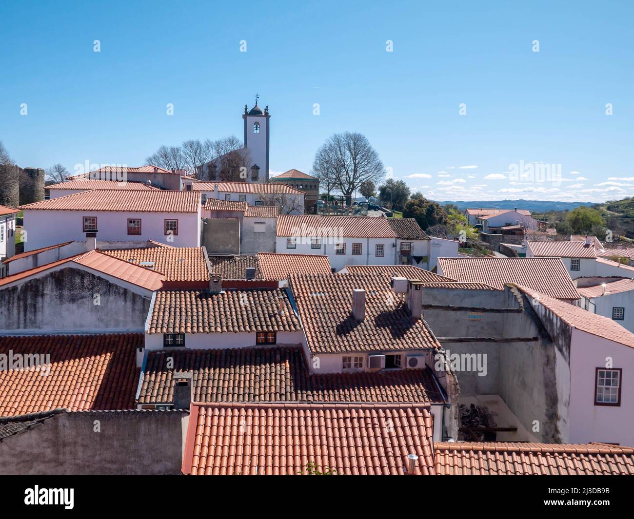 BRAGANZA, PORTUGAL - April 02, 2022:  Terracotta roof tiles in the castle interior of Braganza, Portugal Stock Photo